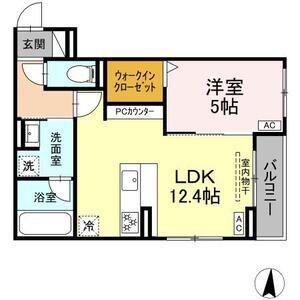 カリーノ姫宮(1LDK/2階)の間取り写真