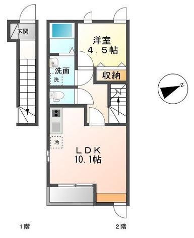 サンステイトゆめみ野(1LDK/2階)の間取り写真