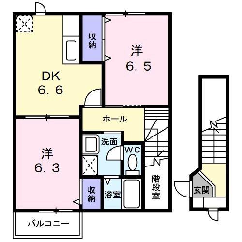 プリムヴェール(2DK/2階)の間取り写真