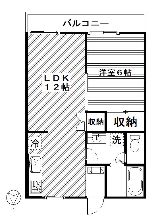 ビューハイツ講堂中(1LDK/1階)の間取り写真