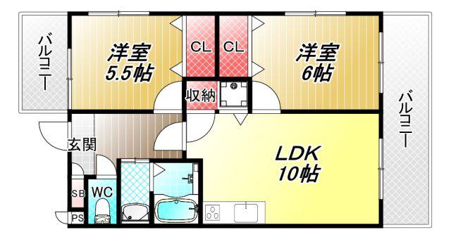 シャンベルミツモ(2LDK/3階)の間取り写真