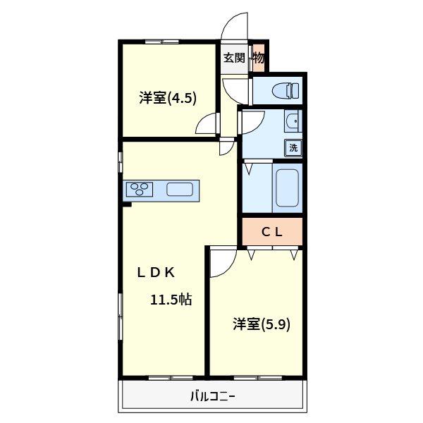 DE BONHEUR(2LDK/2階)の間取り写真