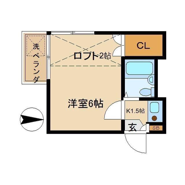 スプリングハウス(1K/2階)の間取り写真