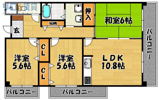 インペリアル上新庄(3LDK/4階)の間取り写真
