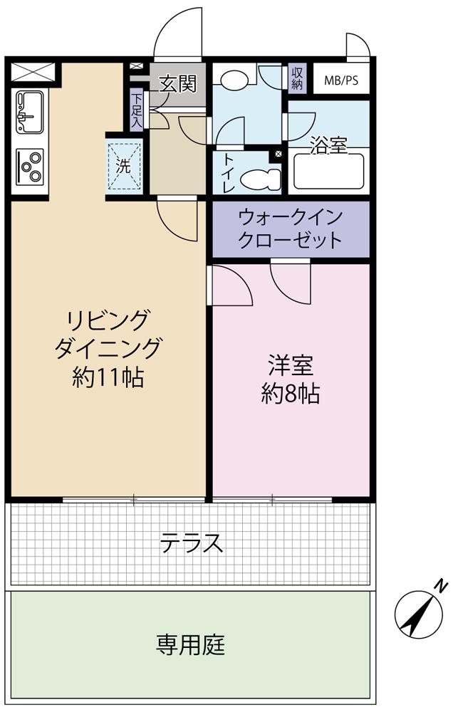 グランドメゾン狸穴(1LDK/1階)の間取り写真