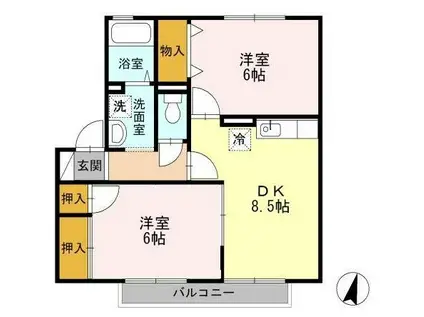 ウィステリア中吉田II B棟(2DK/2階)の間取り写真