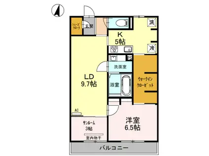 SKY TERRACE  I 106(1LDK/1階)の間取り写真