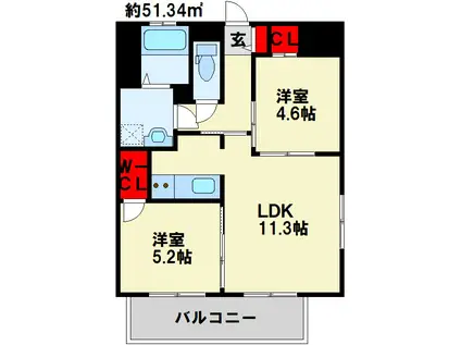 門司ポロニア弐番館(2LDK/2階)の間取り写真