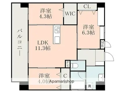 ラ・シック菊陽II(3LDK/6階)の間取り写真