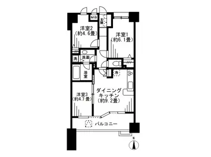 LANAI TOWN RENAISSANCE GRAND HIGHRI(3DK/3階)の間取り写真