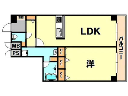 ロイヤルヒル神戸三ノ宮(1LDK/13階)の間取り写真