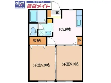 セゾンクレールC(2K/1階)の間取り写真