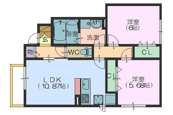 クレールふたがみII(2LDK/1階)の間取り写真