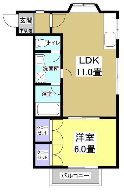 オレンジハウスA棟(1LDK/2階)の間取り写真