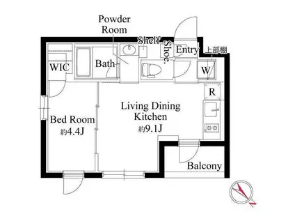 ラ・ぺルラ市谷砂土原町(1LDK/1階)の間取り写真