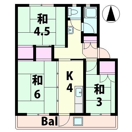 梅が丘マンション(3K/2階)の間取り写真