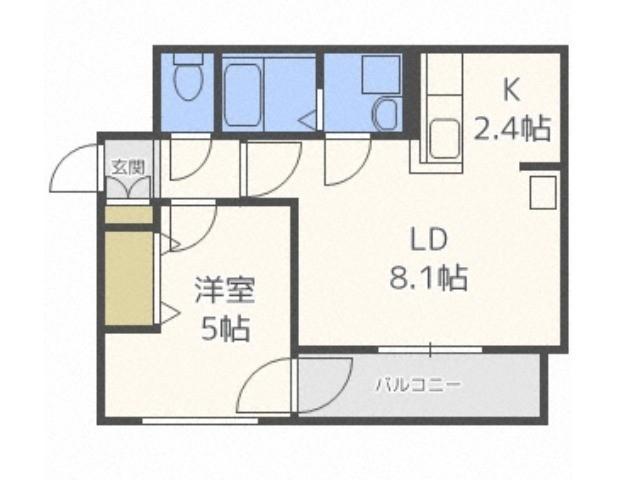 ワンダーハイム中の島(1LDK/1階)の間取り写真
