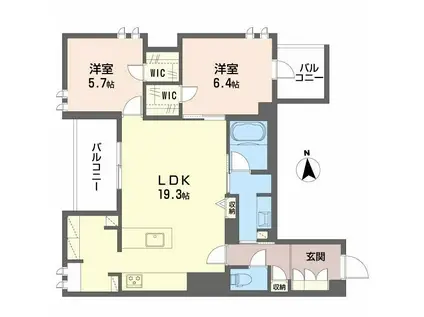 フレシア天王寺(2LDK/2階)の間取り写真