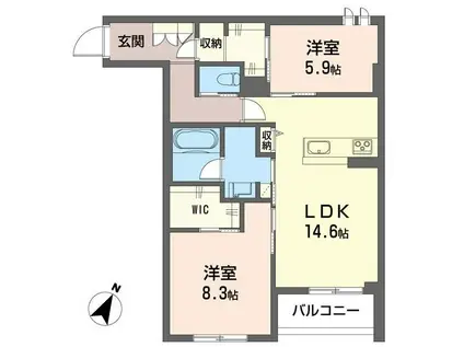 リヴァソーレ(2LDK/2階)の間取り写真