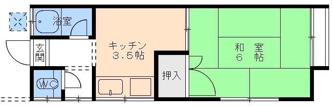 コーポ宮西(1K/2階)の間取り写真