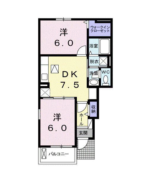 カーサセレノ B (2DK/1階)の間取り写真