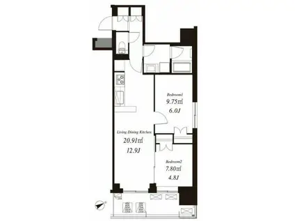 フレンシア浅草橋(2LDK/3階)の間取り写真