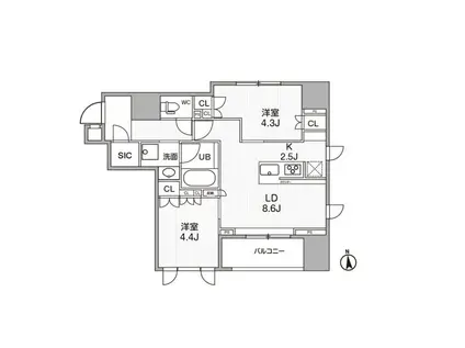 シーズンフラッツ新御徒町(2LDK/2階)の間取り写真