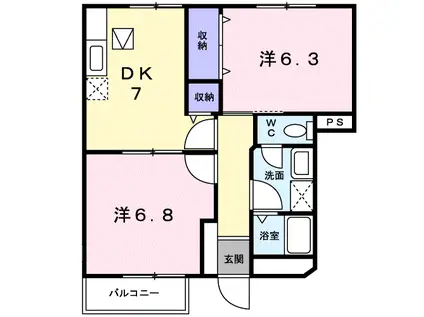 ブラウンシャトレー(2DK/1階)の間取り写真