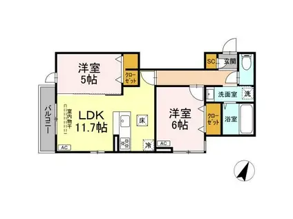 DBLESS湘南辻堂(2LDK/1階)の間取り写真