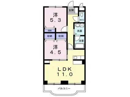 ヴィラハヤカワ(2LDK/3階)の間取り写真