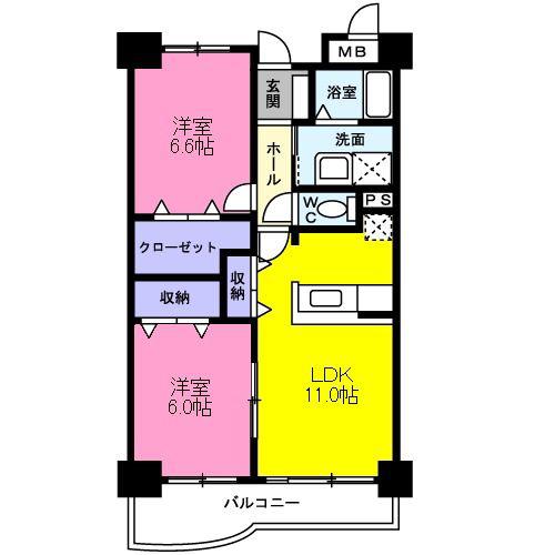マンショングランデカナバ(2LDK/2階)の間取り写真