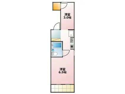 グラン・ドゥムール(1K/3階)の間取り写真