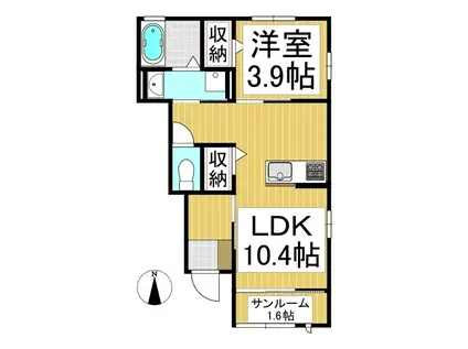 ウィズハイム千本柳(1LDK/1階)の間取り写真