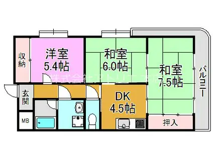 木の国ハイツ(3DK/10階)の間取り写真