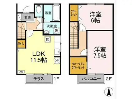 グランドソレーユ B棟(2LDK/1階)の間取り写真