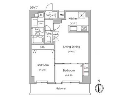 ドゥーエ南千住(2LDK/6階)の間取り写真