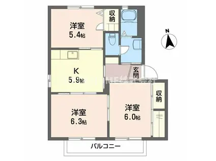 プラウシードIII(3K/2階)の間取り写真