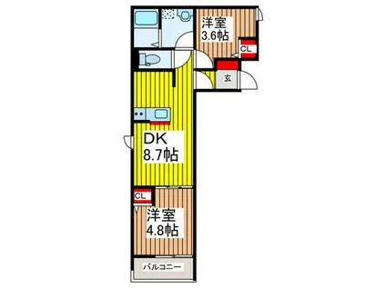 イージスワン(2DK/2階)の間取り写真