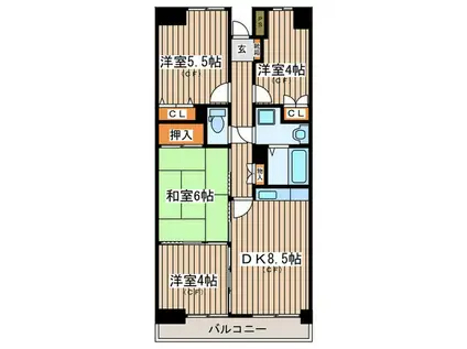 ルナパーク鳳山(4DK/4階)の間取り写真