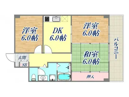 フェイバリー甲東園Ⅰ(3DK/3階)の間取り写真
