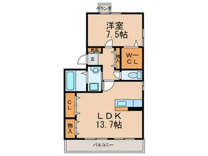 リベルテ空港東(1LDK/3階)の間取り写真