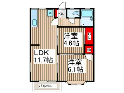 エメラルドハイツ(2LDK/2階)の間取り写真