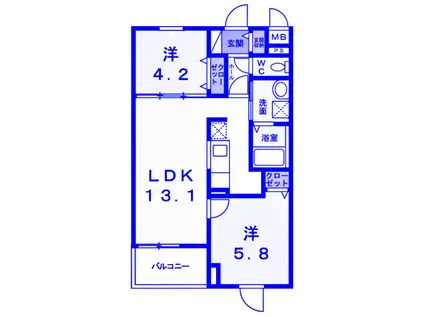 フレンドシップいこのべII(2LDK/4階)の間取り写真