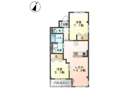 ジェントリーハイムII(2LDK/1階)の間取り写真