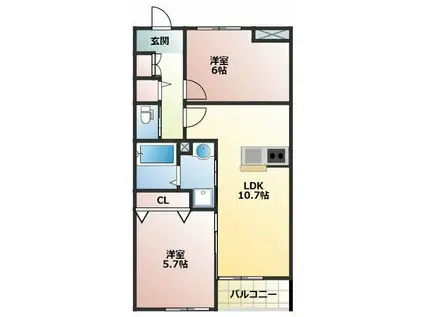 コンフォルト(2LDK/2階)の間取り写真
