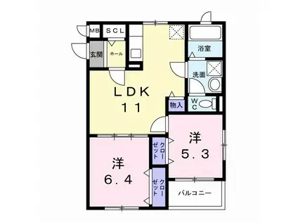 ヴェルナール赤羽(2LDK/2階)の間取り写真