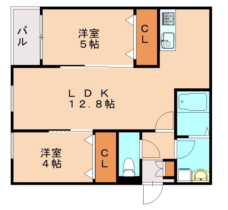 CALME HILLS高宮(2LDK/3階)の間取り写真