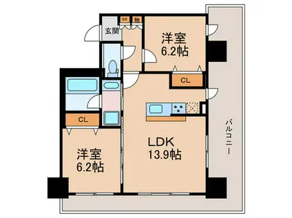 GLAND VILLASSE 福島(2LDK/8階)の間取り写真