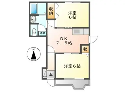 シャンティ北小田A(2LDK/2階)の間取り写真