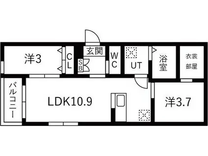 ILUSION新瑞橋(2LDK/1階)の間取り写真